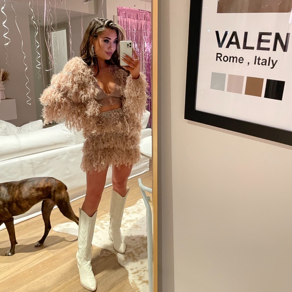 ASOS Blush Feathered Jacket with Silver Details - Picture 3 of 11